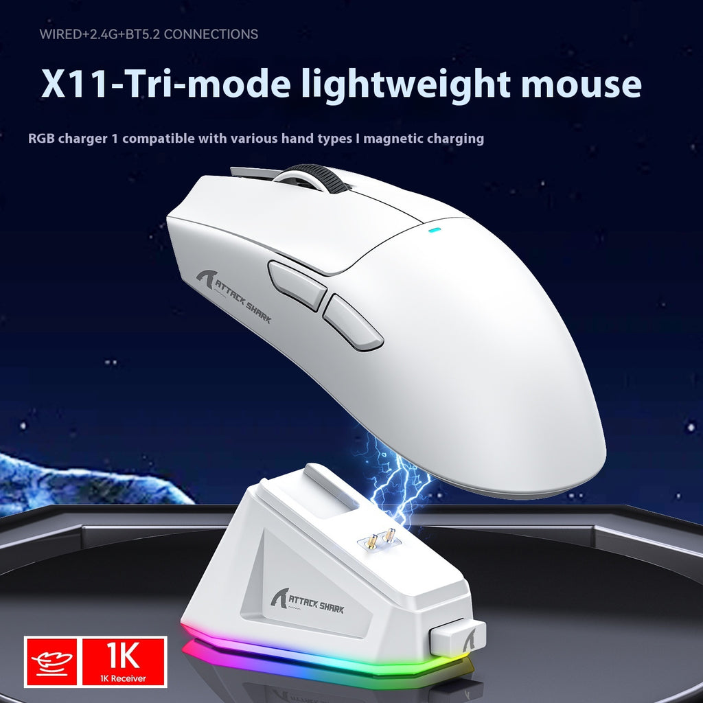 X11 Lightweight RGB Gaming Mouse – Wired/Wireless Bluetooth with Charging Base